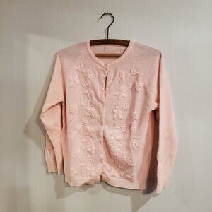 Vintage 90s Pink Cardigan Sweater, Vintage Knit Cardigan Sweater, Floral